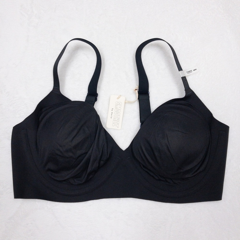 Aerie Smoothez Plunge Bra Womens 38DD Black Wireless Seamless Comfort Stretch